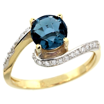 Picture of 10K Yellow Gold Natural London Blue Topaz Swirl Design Ring Diamond Accent Round 6mm, 1/2 inch wide