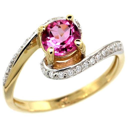 Picture of 10K Yellow Gold Natural Pink Topaz Swirl Design Ring Diamond Accent Round 6mm, 1/2 inch wide