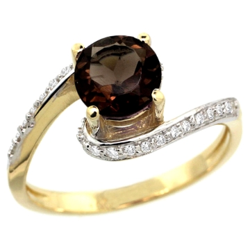 Picture of 10K Yellow Gold Natural Smoky Topaz Swirl Design Ring Diamond Accent Round 6mm, 1/2 inch wide