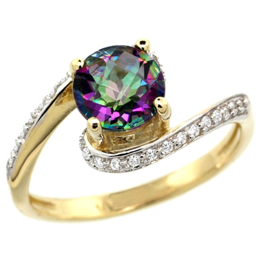 Picture of 10K Yellow Gold Natural Mystic Topaz Swirl Design Ring Diamond Accent Round 6mm, 1/2 inch wide