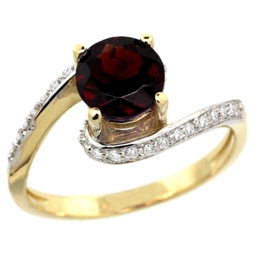 Picture of 10K Yellow Gold Natural Garnet Swirl Design Ring Diamond Accent Round 6mm, 1/2 inch wide