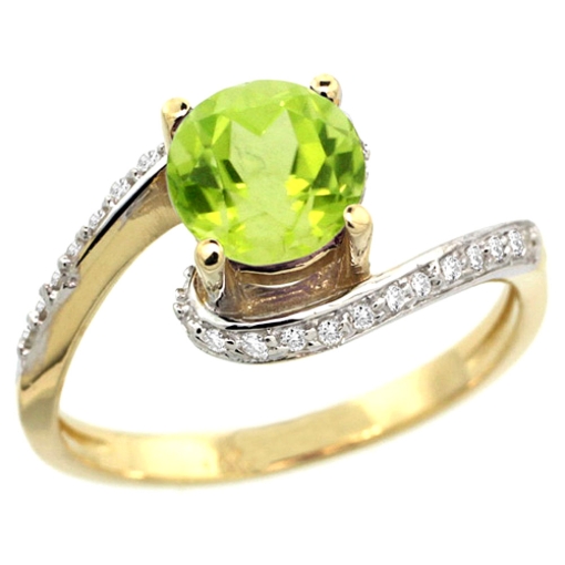 Picture of 10K Yellow Gold Natural Peridot Swirl Design Ring Diamond Accent Round 6mm, 1/2 inch wide