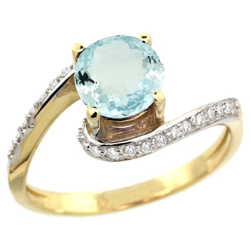 Picture of 10K Yellow Gold Natural Aquamarine Swirl Design Ring Diamond Accent Round 6mm, 1/2 inch wide
