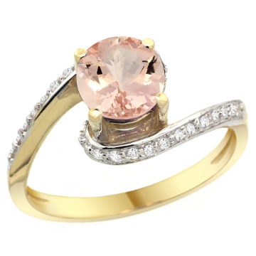 Picture of 10K Yellow Gold Natural Morganite Swirl Design Ring Diamond Accent Round 6mm, 1/2 inch wide