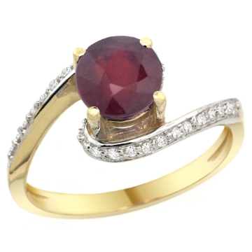 Picture of 10K Yellow Gold Natural Enhanced Ruby Swirl Design Ring Diamond Accent Round 6mm, 1/2 inch wide