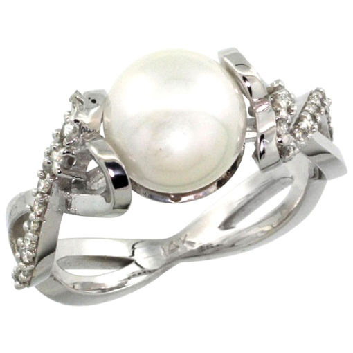 Picture of 10K Gold Infinity Ring with 0.32 cttw Diamonds & 9mm White Pearl, 3/8 inch wide