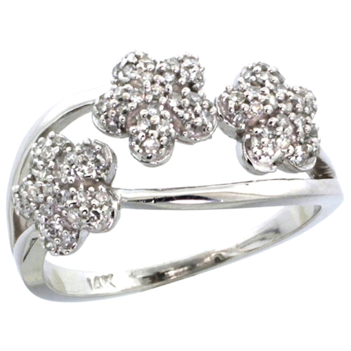 Picture of 10K Gold Triple Flower Diamond Ring 0.50 cttw, 3/8 inch wide