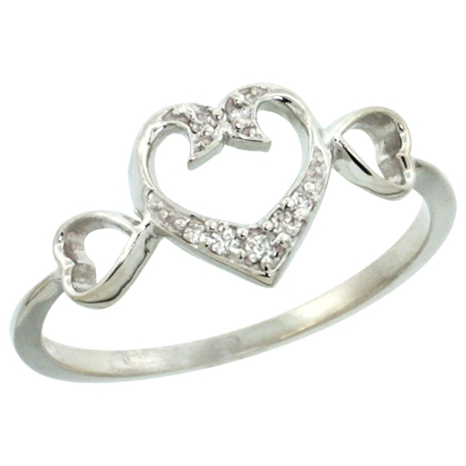 Picture of 10K White Gold Heart Diamond Engagement Ring with 0.06 cttw, 11/32 inch wide