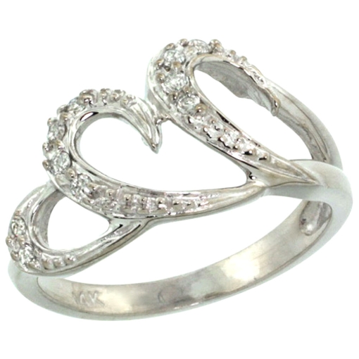 Picture of 10K Gold Triple Heart Diamond Engagement Ring 0.13 cttw, 7/16 inch wide