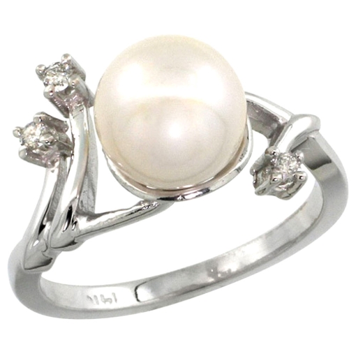 Picture of 10K White Gold Pearl Ring 9mm & 0.085 cttw Diamond Accents
