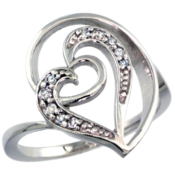 Picture of 10K Gold Floating Heart Diamond Ring 0.15 cttw, 5/8 inch wide
