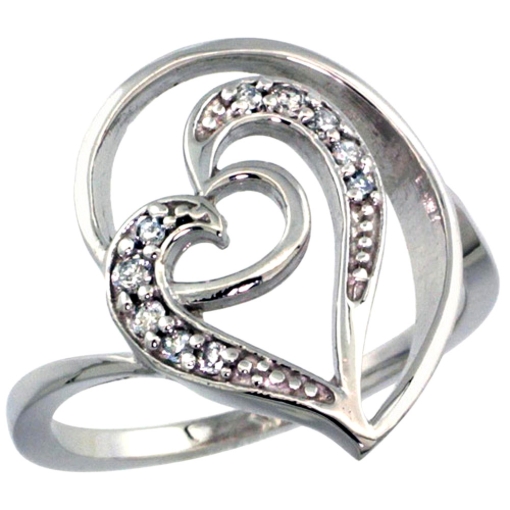 Picture of 10K Gold Floating Heart Diamond Ring 0.15 cttw, 5/8 inch wide