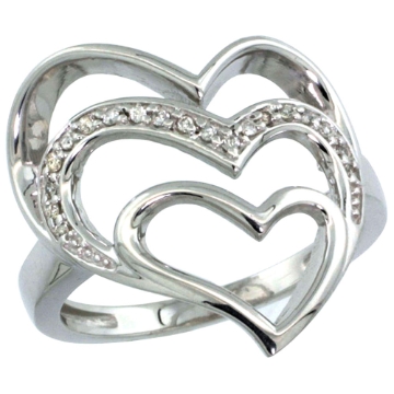Picture of 10K Gold Triple Heart Diamond Ring 0.09 cttw, 7/8 inch wide