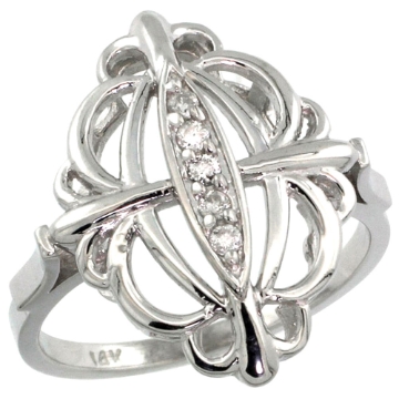Picture of 10K White Gold Fleur De Lis Loop Diamond Ring 0.10 cttw, 13/16 inch wide
