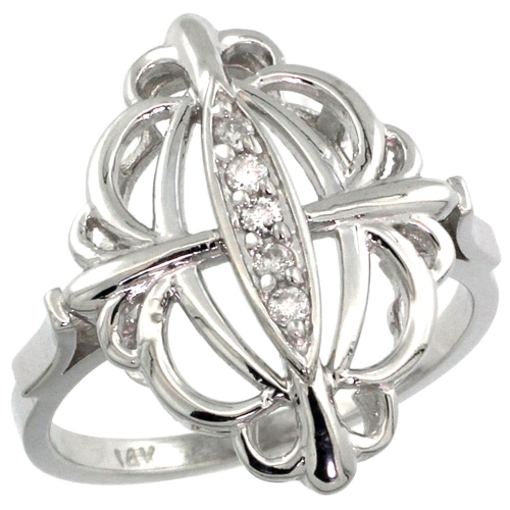 Picture of 10K White Gold Fleur De Lis Loop Diamond Ring 0.10 cttw, 13/16 inch wide
