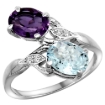 Picture of 10K White Gold Diamond Natural Amethyst & Aquamarine 2-stone Ring Oval 8x6mm, sizes 5 - 10