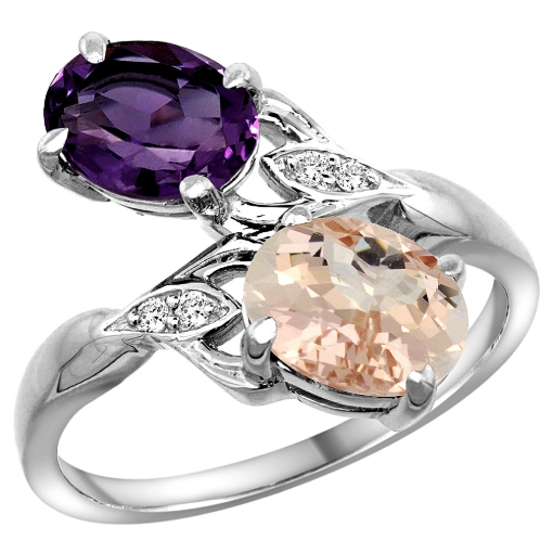 Picture of 10K White Gold Diamond Natural Amethyst & Morganite 2-stone Ring Oval 8x6mm, sizes 5 - 10