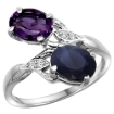Picture of 10K White Gold Diamond Natural Amethyst & Blue Sapphire 2-stone Ring Oval 8x6mm, sizes 5 - 10