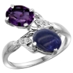Picture of 10K White Gold Diamond Natural Amethyst & Lapis 2-stone Ring Oval 8x6mm, sizes 5 - 10
