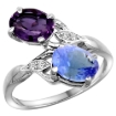 Picture of 10K White Gold Diamond Natural Amethyst & Tanzanite 2-stone Ring Oval 8x6mm, sizes 5 - 10