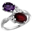 Picture of 10K White Gold Diamond Natural Amethyst Ruby 2-stone Mothers Ring Oval 8x6mm sizes 5-10