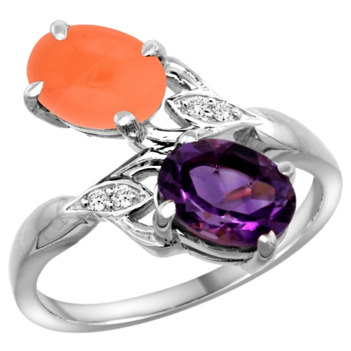 Picture of 10K White Gold Diamond Natural Amethyst & Orange Moonstone 2-stone Ring Oval 8x6mm, sizes 5 - 10