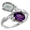 Picture of 10K White Gold Diamond Natural Amethyst & Gray Moonstone 2-stone Ring Oval 8x6mm, sizes 5 - 10