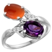 Picture of 10K White Gold Diamond Natural Amethyst & Brown Agate 2-stone Ring Oval 8x6mm, sizes 5 - 10