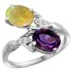 Picture of 10K White Gold Diamond Natural Amethyst & Ethiopian Opal 2-stone Mothers Ring Oval 8x6mm, size 5 - 10
