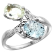 Picture of 10K White Gold Diamond Natural Green Amethyst & Aquamarine 2-stone Ring Oval 8x6mm, sizes 5 - 10