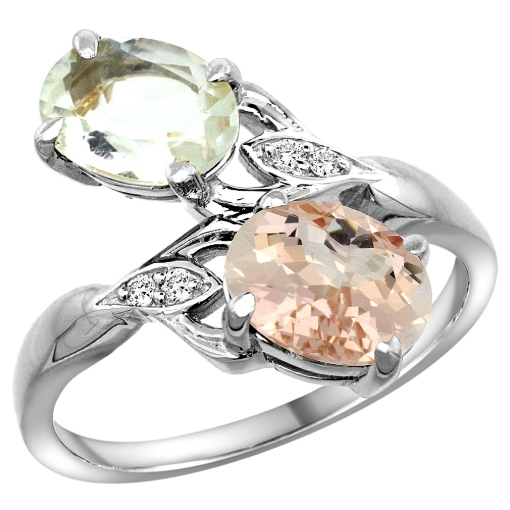 Picture of 10K White Gold Diamond Natural Green Amethyst & Morganite 2-stone Ring Oval 8x6mm, sizes 5 - 10