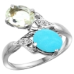 Picture of 10K White Gold Diamond Natural Green Amethyst & Turquoise 2-stone Ring Oval 8x6mm, sizes 5 - 10
