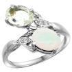 Picture of 10K White Gold Diamond Natural Green Amethyst & Opal 2-stone Ring Oval 8x6mm, sizes 5 - 10