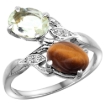 Picture of 10K White Gold Diamond Natural Green Amethyst & Tiger Eye 2-stone Ring Oval 8x6mm, sizes 5 - 10