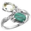 Picture of 10K White Gold Diamond Natural Green Amethyst & Malachite 2-stone Ring Oval 8x6mm, sizes 5 - 10