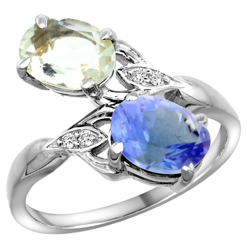 Picture of 10K White Gold Diamond Natural Green Amethyst & Tanzanite 2-stone Ring Oval 8x6mm, sizes 5 - 10