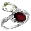 Picture of 10K White Gold Diamond Natural Green Amethyst Ruby 2-stone Mothers Ring Oval 8x6mm size 5-10