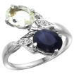 Picture of 10K White Gold Diamond Natural Green Amethyst Blue Sapphire 2-stone Mothers Ring Oval 8x6mm size 5-10