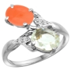 Picture of 10K White Gold Diamond Natural Green Amethyst & Orange Moonstone 2-stone Ring Oval 8x6mm, sizes 5 - 10