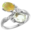 Picture of 10K White Gold Diamond Natural Green Amethyst & Ethiopian Opal 2-stone Mothers Ring Oval 8x6mm, sz 5 - 10