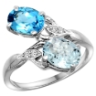 Picture of 10K White Gold Diamond Natural Swiss Blue Topaz & Aquamarine 2-stone Ring Oval 8x6mm, sizes 5 - 10