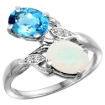 Picture of 10K White Gold Diamond Natural Swiss Blue Topaz & Opal 2-stone Ring Oval 8x6mm, sizes 5 - 10
