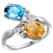 Picture of 10K White Gold Diamond Natural Swiss Blue Topaz & Whisky Quartz 2-stone Ring Oval 8x6mm, sizes 5 - 10