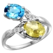 Picture of 10K White Gold Diamond Natural Swiss Blue Topaz & Lemon Quartz 2-stone Ring Oval 8x6mm, sizes 5 - 10