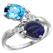 Picture of 10K White Gold Diamond Natural Swiss Blue Topaz & Lapis 2-stone Ring Oval 8x6mm, sizes 5 - 10