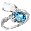 Picture of 10K White Gold Diamond Natural Swiss Blue Topaz & Rainbow Moonstone 2-stone Ring Oval 8x6mm, sizes 5 - 10