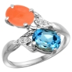 Picture of 10K White Gold Diamond Natural Swiss Blue Topaz & Orange Moonstone 2-stone Ring Oval 8x6mm, sizes 5 - 10