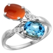 Picture of 10K White Gold Diamond Natural Swiss Blue Topaz & Brown Agate 2-stone Ring Oval 8x6mm, sizes 5 - 10