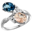Picture of 10K White Gold Diamond Natural London Blue Topaz & Morganite 2-stone Ring Oval 8x6mm, sizes 5 - 10