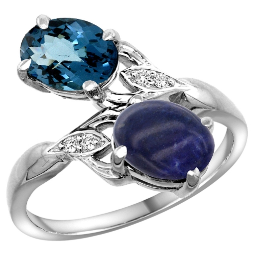 Picture of 10K White Gold Diamond Natural London Blue Topaz & Lapis 2-stone Ring Oval 8x6mm, sizes 5 - 10